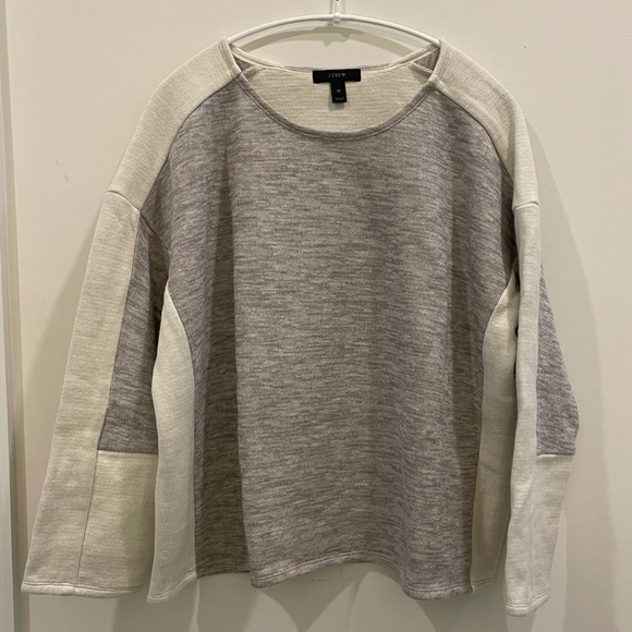 J.Crew Jaspe wool blend color block sweater/Gray+Cream/XS - Picture 2 of 10
